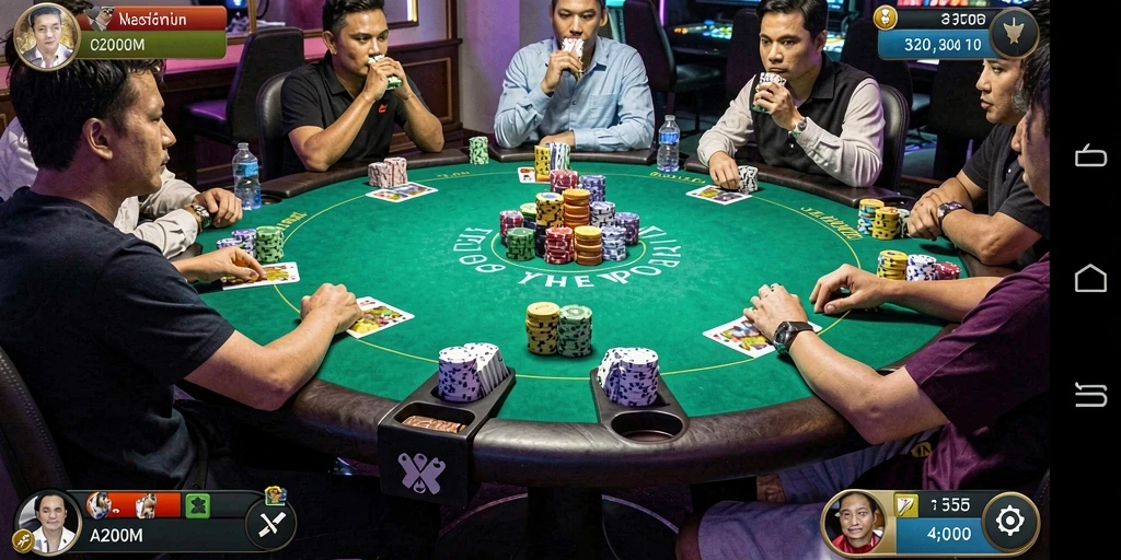 Screenshot A200M menunjukkan pengalaman bermain Poker yang mendebarkan.
