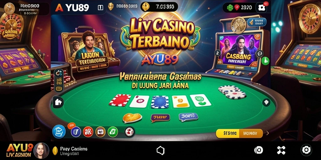 Screenshot gameplay AYU89 menampilkan dealer langsung dan suasana kasino.