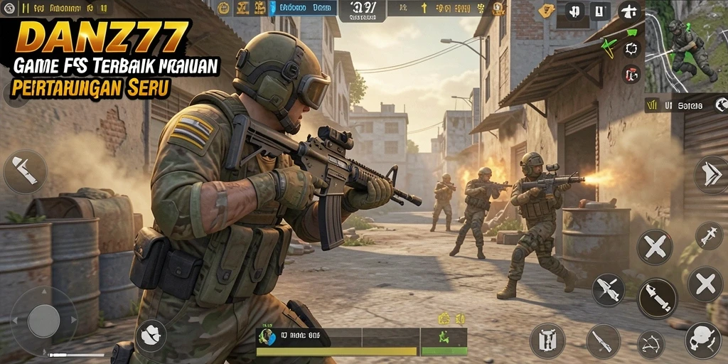 Tangkapan layar utama DAN777 menunjukkan aksi seru dalam pertempuran FPS.