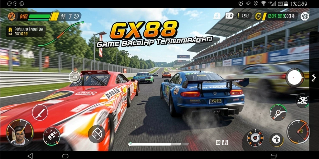Tangkapan layar utama GX88 menunjukkan aksi balap yang mendebarkan.