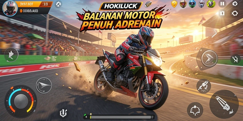 Gameplay seru HOKILUCK dengan kecepatan motor yang menegangkan.
