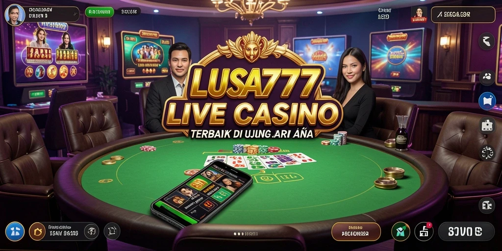Screenshot gameplay LUSA777 yang menampilkan dealer langsung di meja kasino.