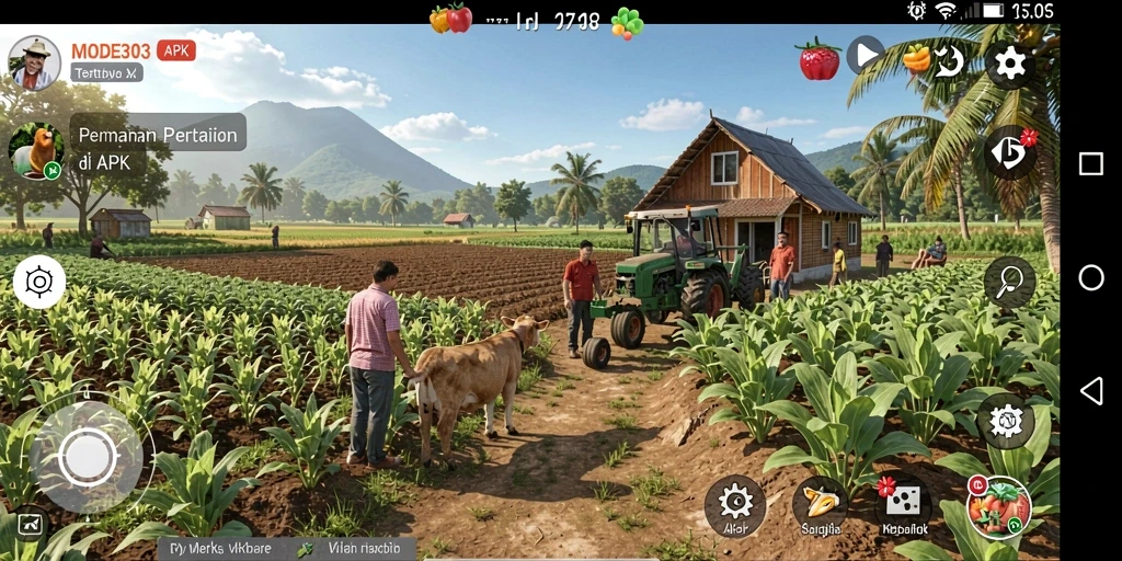 Tampilan menarik dari gameplay MODE303 saat bertani di ladang.