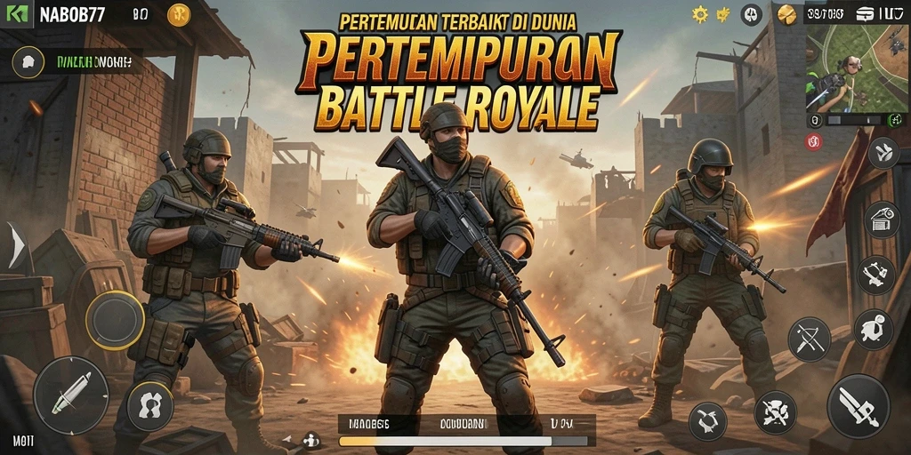 Gambaran mendebarkan dari aksi gameplay intens Battle Royale.