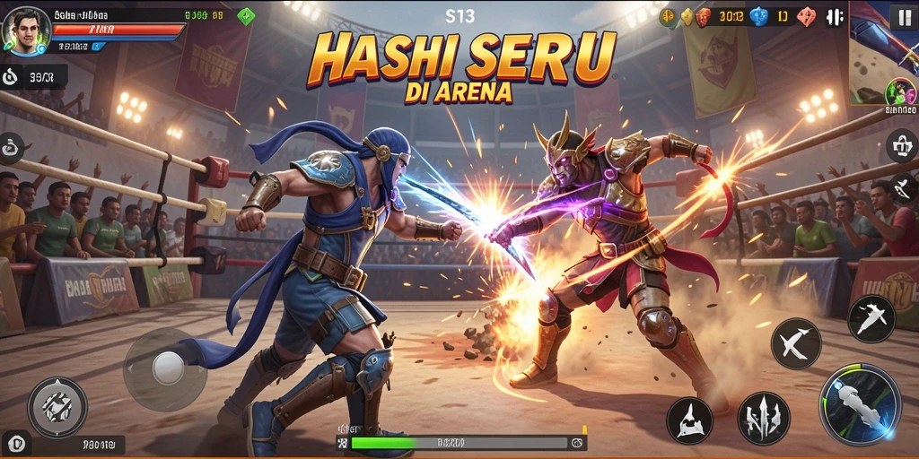 Tangkapan layar menunjukkan serangan karakter dalam pertarungan sengit.