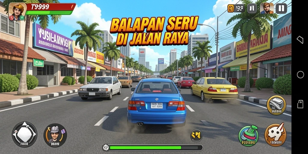 Screenshot gameplay T9999 menampilkan balapan seru dan intens.