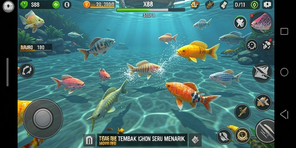 Gameplay X88 yang seru dengan aksi menembak ikan.